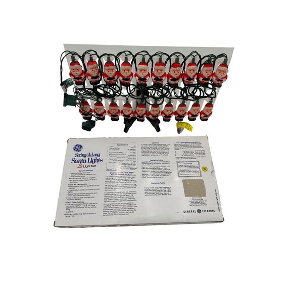 Santa String Christmas Blow Mold String A Long 20 Light Set 1990s New Work GE - Picture 2 of 5